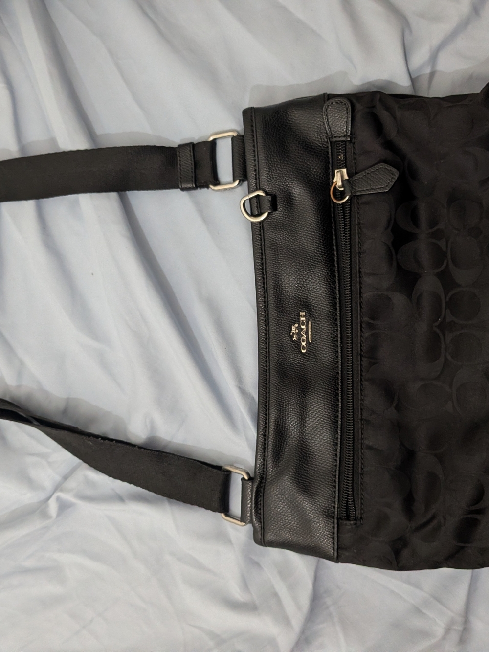 Coach Black Signature Jacquard and Leather Crossbody